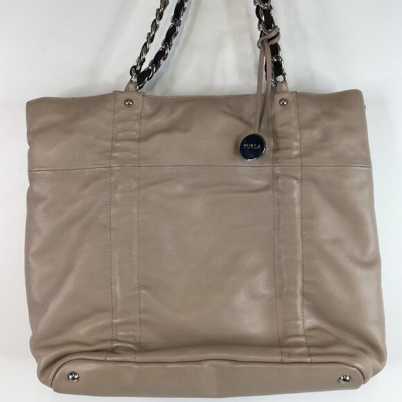 Furla Taupe Leather Tote Bag with Chain Handles - Picture 2 of 11